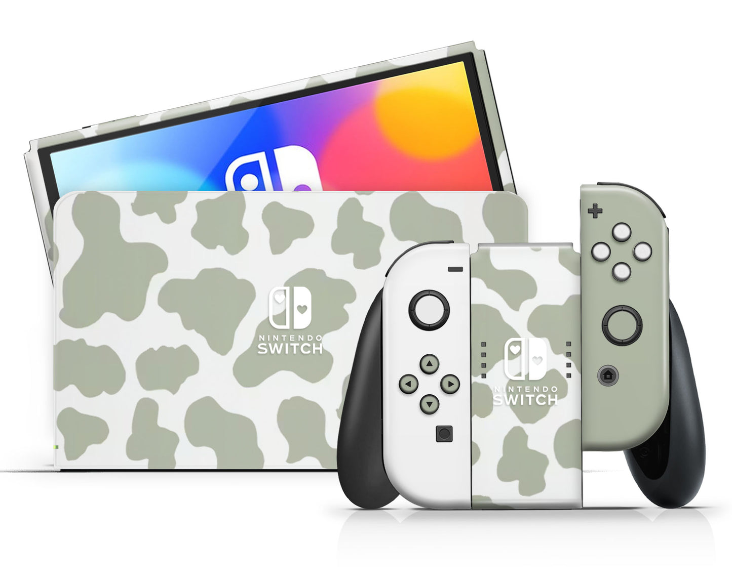 Sage Cow Pattern Nintendo Switch OLED Skin