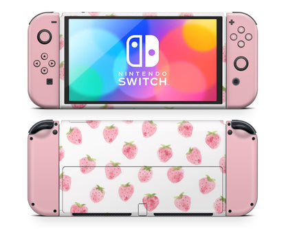 Strawberry Pattern Cute Nintendo Switch OLED Skin